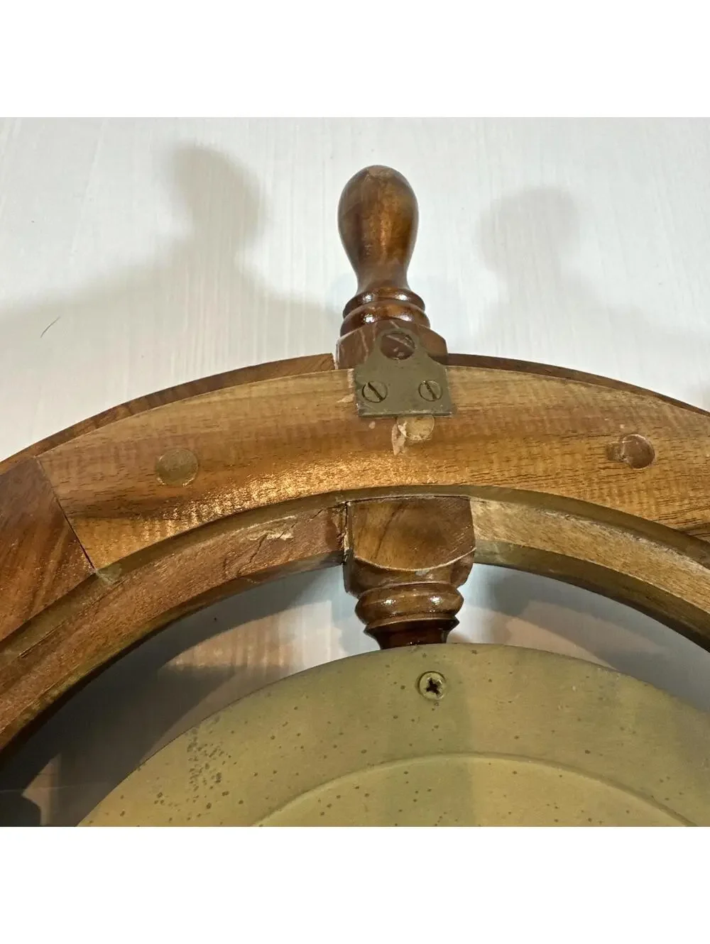 Vintage‎ Chadburns Nautical Porthole Ship Wheel Wall Clock Wooden Brass 18 1/2”